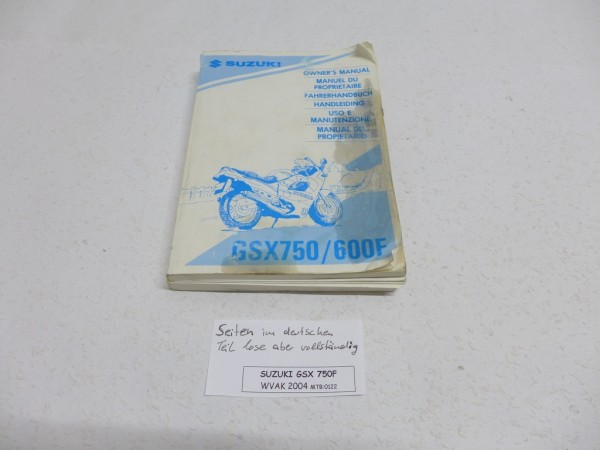 Suzuki GSX 750F WVAK Fahrerhandbuch